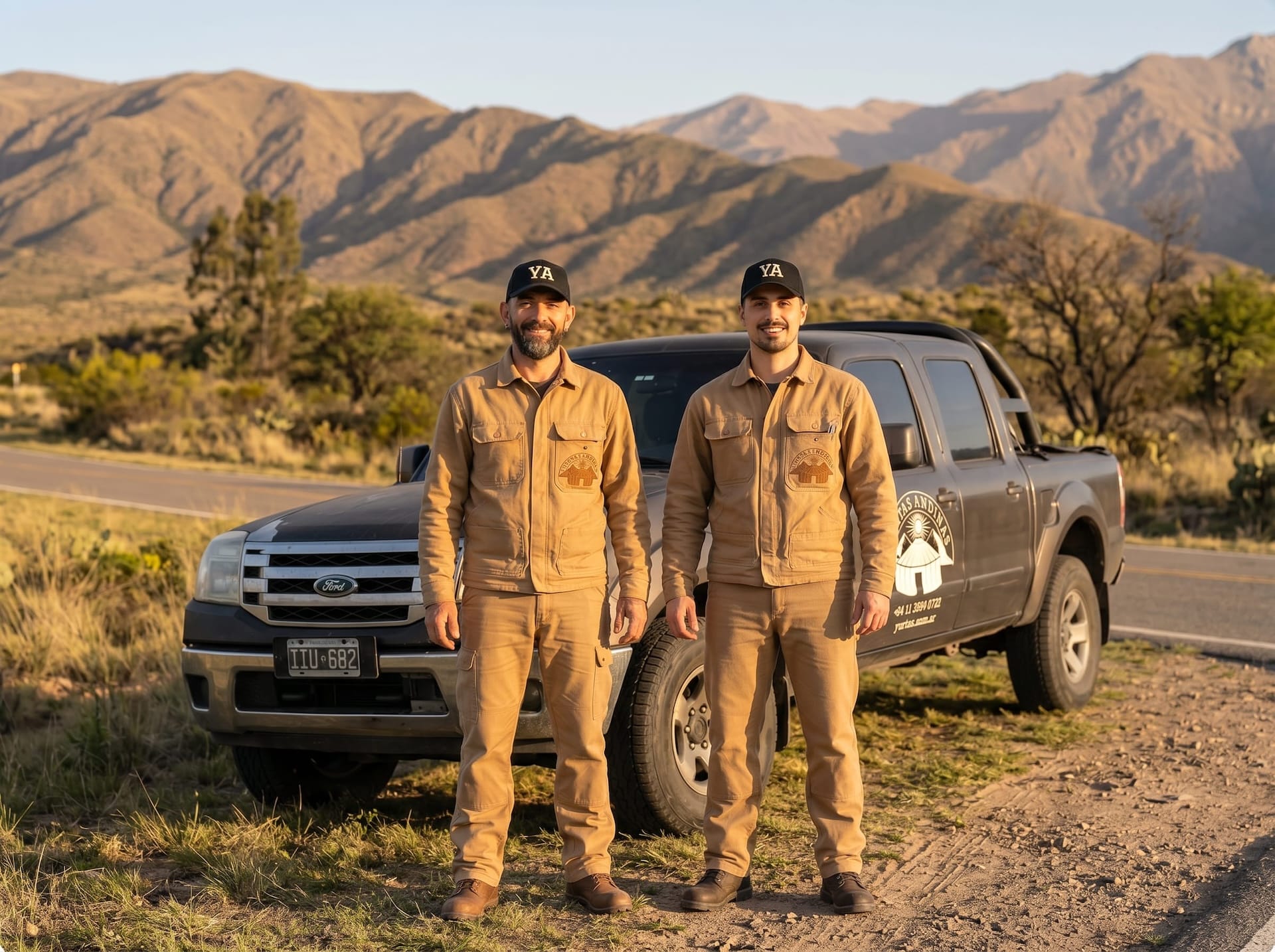 Equipo de Yurtas Andinas junto a la camioneta de entregas