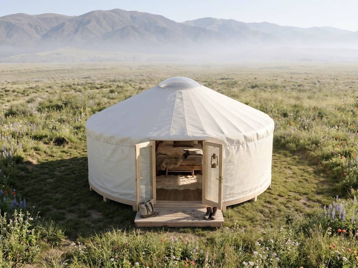 Yurta de Yurtas Andinas instalada en un campo abierto